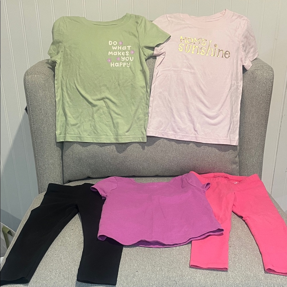 Cat & Jack and Garanimals Girl’s 5 piece bundle 3 T-Shirt and 2 Leggings Size 2T